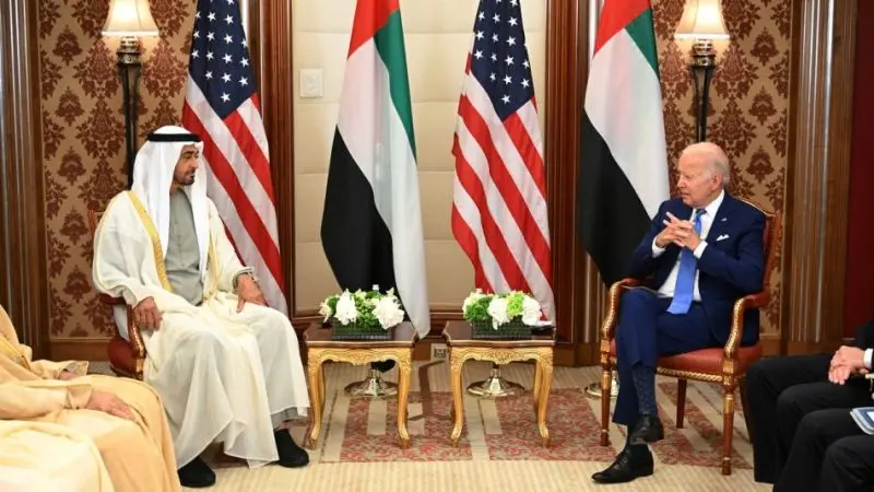 UAE President Sheikh Mohammed bin Zayed (L) and US President Joe Biden (R) during their summit at the White House on September 23, 2024.